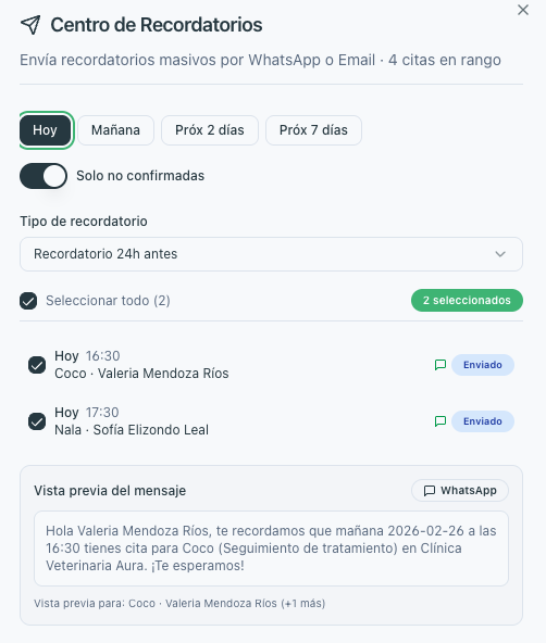 Recordatorios por WhatsApp
